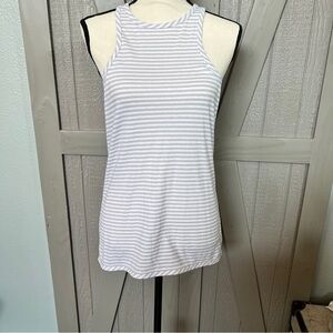 Like New! Lorna Jane White and Gray Striped Tank Top